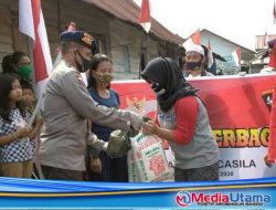 Hari Lahir Pancasila, Brimob Polda Sumut Berbagi Sembako Pada Warga