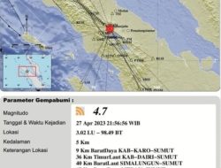 Kabupaten Karo Diguncang Gempa M 4,7