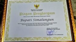 Bupati Simalungun Terima Penghargaan Kemendagri atas Kepedulian Bantu Aceh Utara